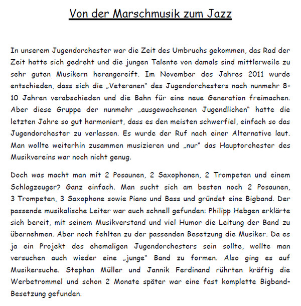Die ersten Schritte der Bigband 2012