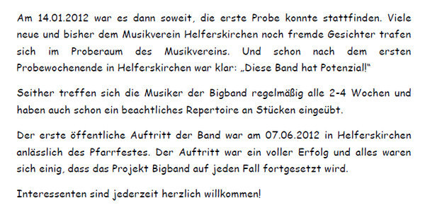 Die ersten Schritte der Bigband 2012