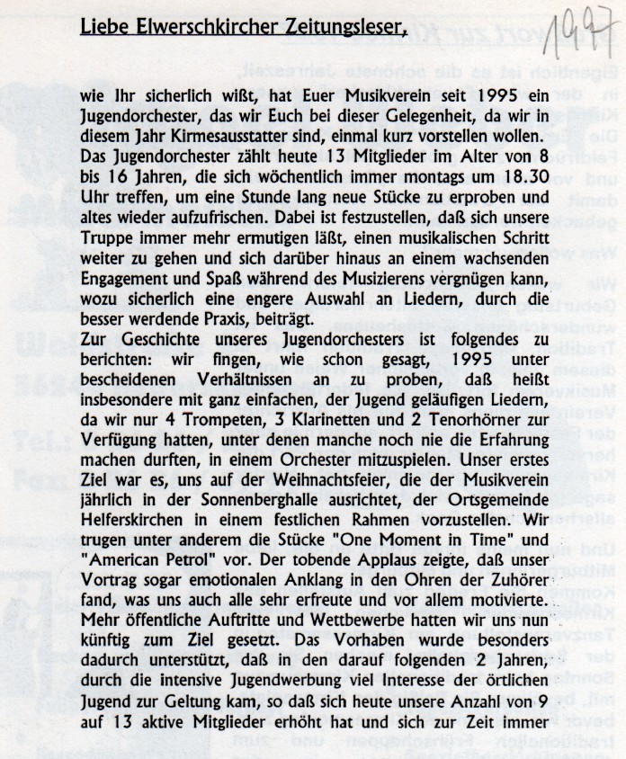 Erste Schritte des Jugendorchesters 1995 - 1997